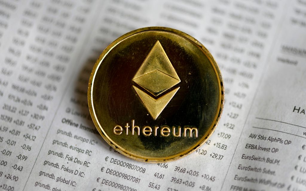 The photo shows a physical imitation of the Ethereum cryptocurrency in Dortmund, western Germany, on January 27, 2020.