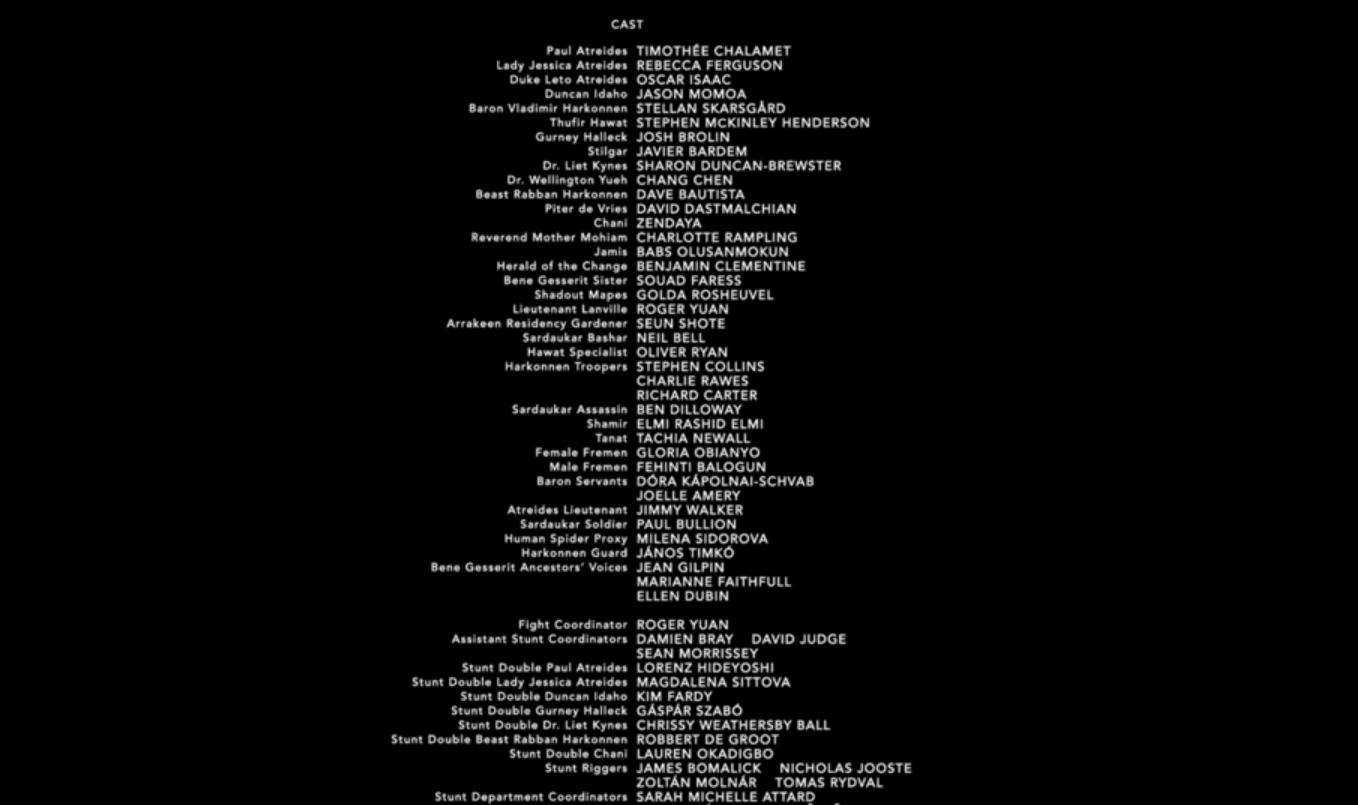 movie credits example