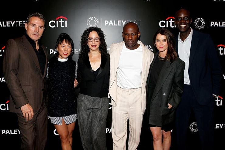 (L-R) Rufus Sewell, Ali Ahn, Debora Cahn, David Gyasi, Keri Russell and Ato Essandoh 