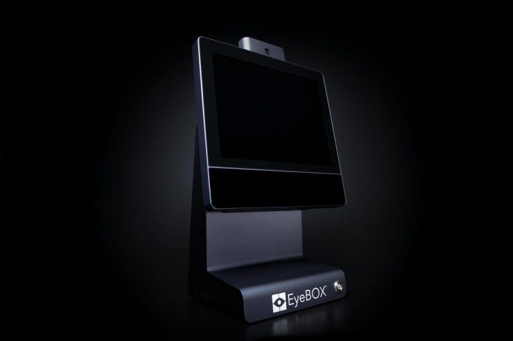 A medical device called EyeBOX sits against a dark background.